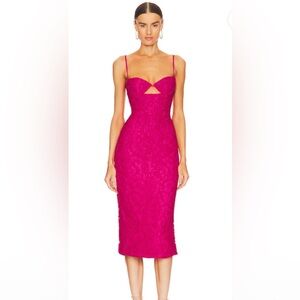 Bardot Ivanna Lace Fuchsia Lace Midi Dress - Size 4